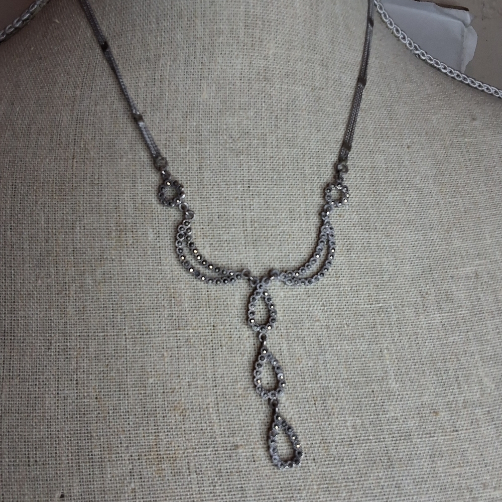 Vintage Marcasite And Sterling Y drop Necklace - Picture 3 of 9